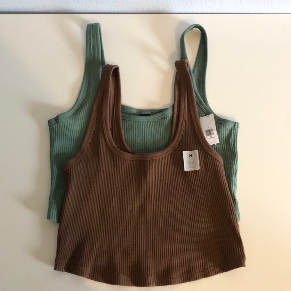 Olive green and brown tank tops